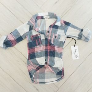Girls 3T Toddler Flannel Tie Shirt -- Paper + Tee